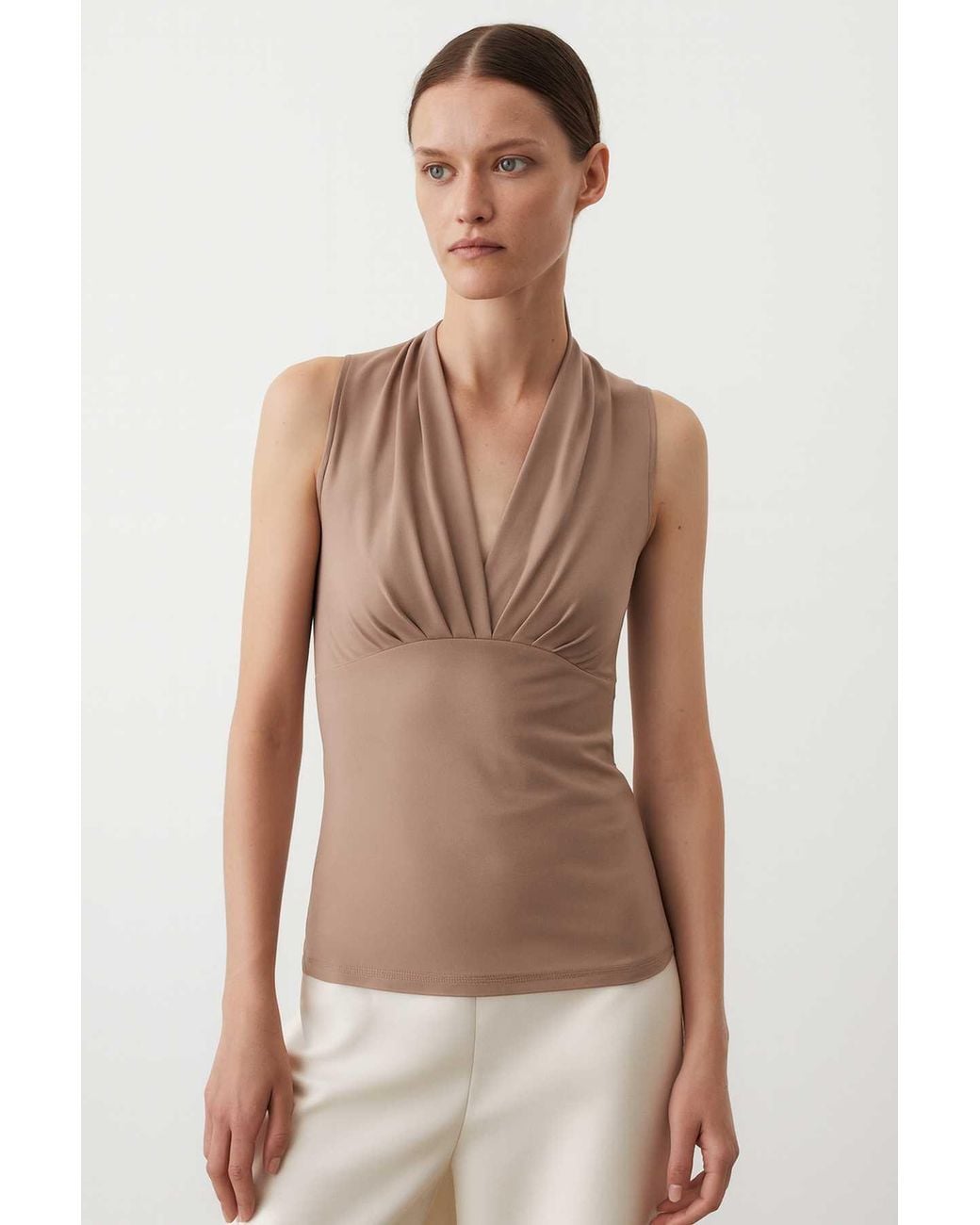 Conquista Pink Draped Taupe Jersey Top