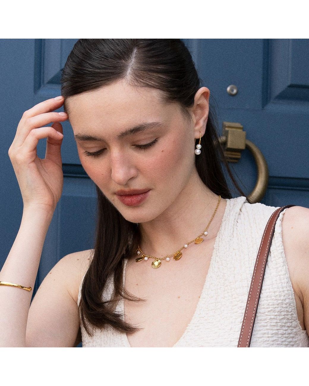 Dower & Hall Metallic Luna Pearl & Disc Collar Necklace