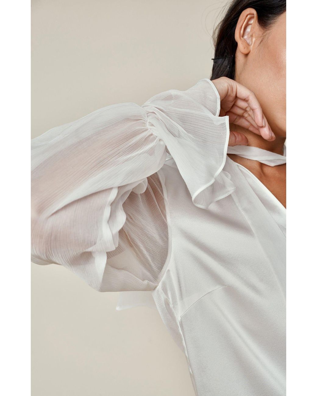 Gunda Hafner Ltd White Cream Silk Blouse With Sheer Sleeve