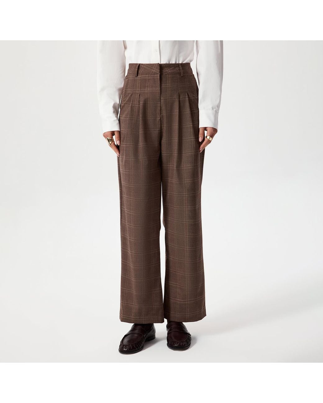 Thisisu Collection Brown Romy Pleated Plaid Trousers –