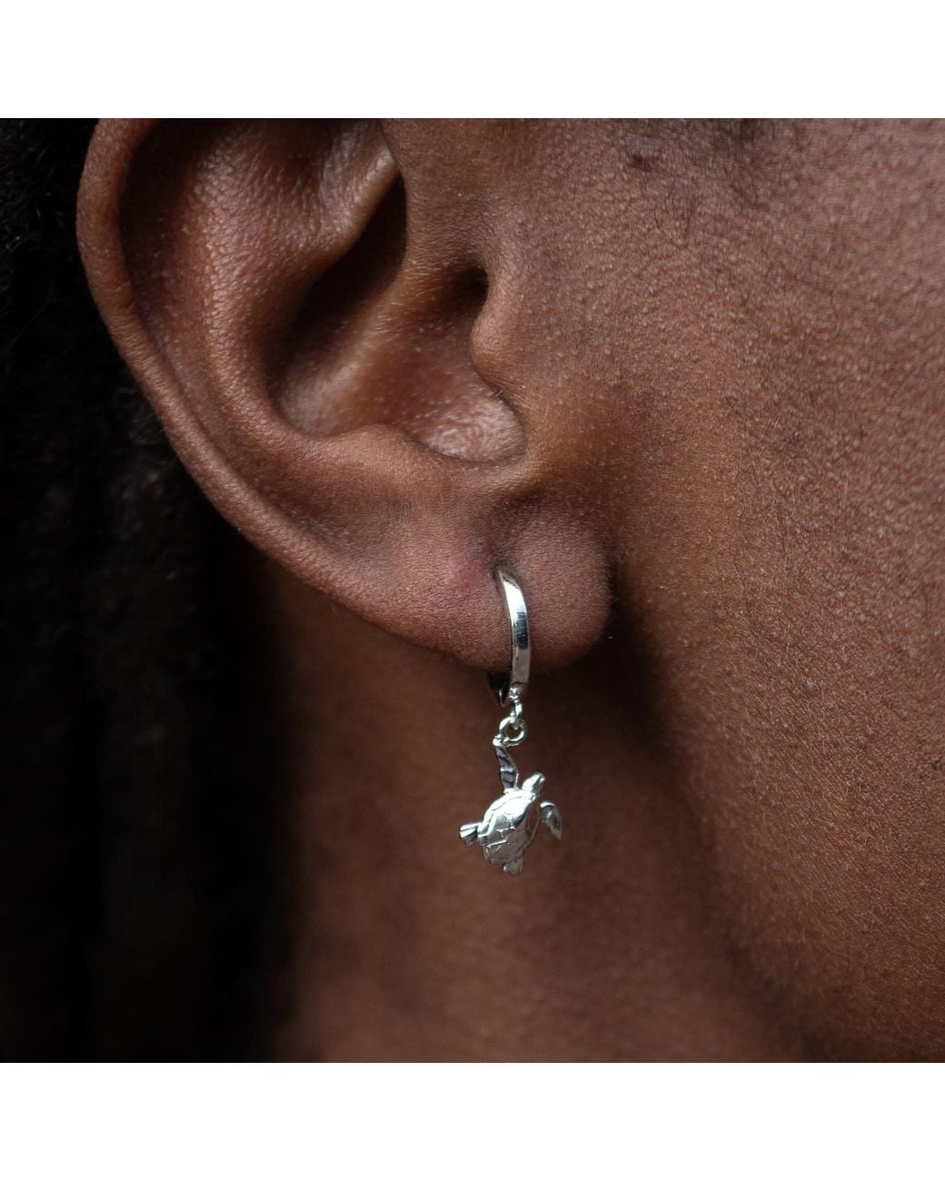 Lily Charmed Metallic Sterling Turtle Charm Hoop Earrings