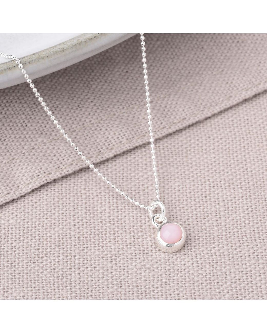 Nellou Jewellery Metallic Neutrals Gem Dot Opal Birthstone Necklace October Sterling