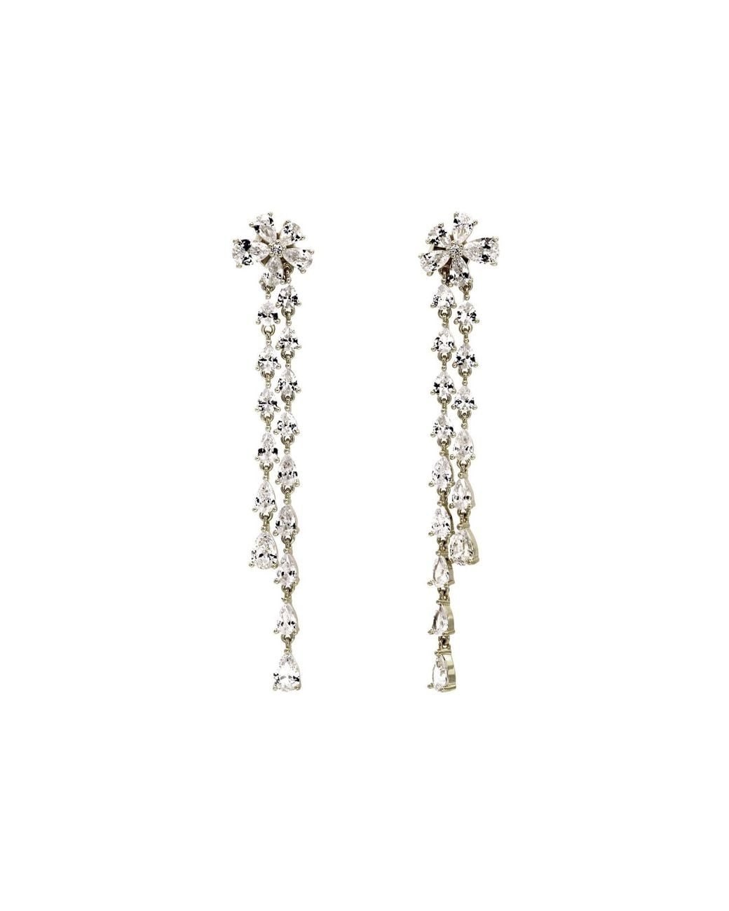 VicStoneNYC Fine Jewelry Metallic Elegant Flower Dangle Earrings – Long Drop Jewelry For