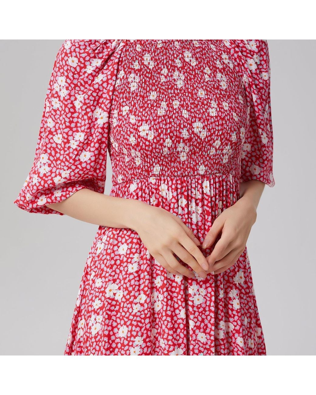 Smart and Joy Smocks Flared Dress With Flower Print