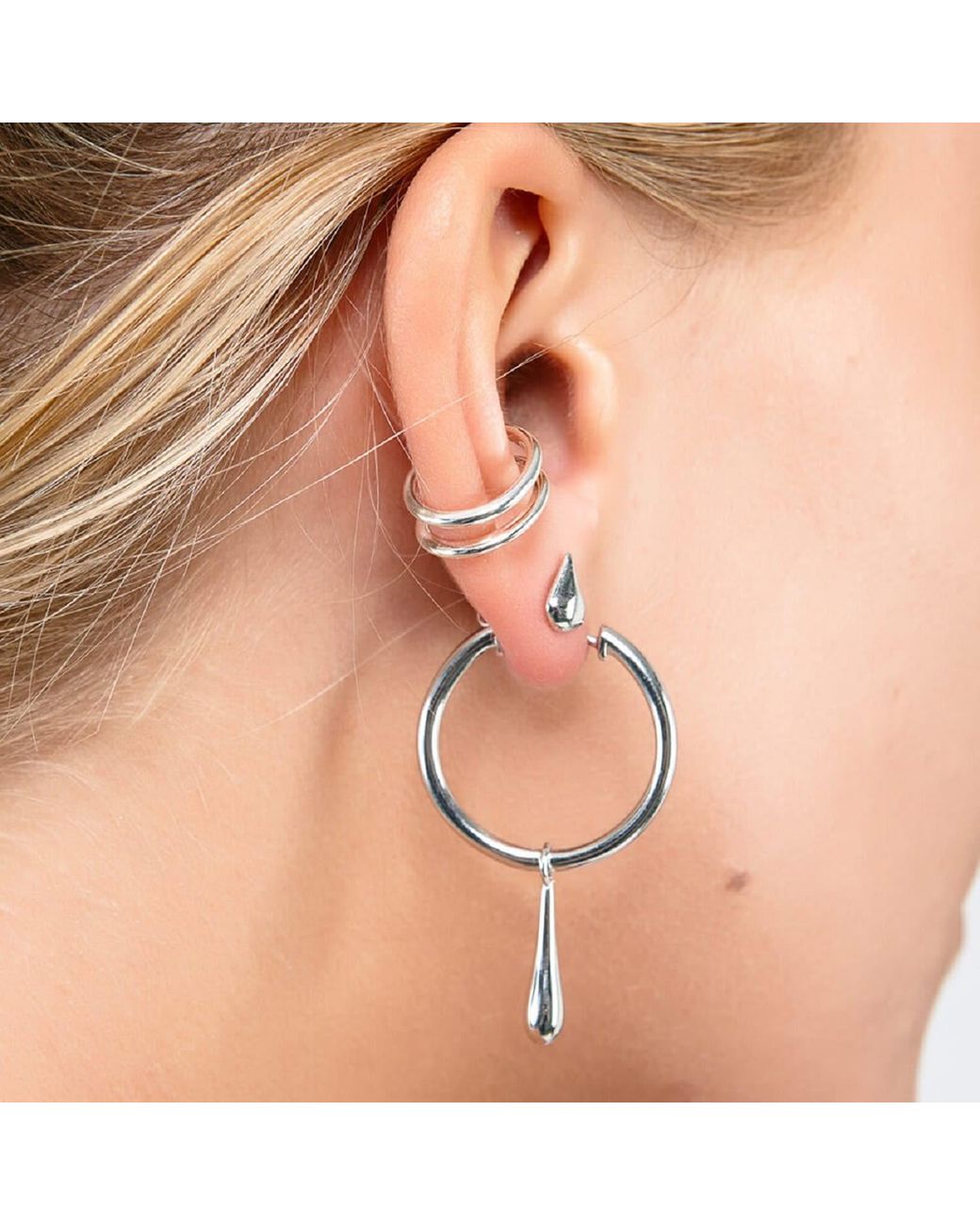 Lucy Quartermaine Metallic Solid Sterling Drop Hoops With Drop