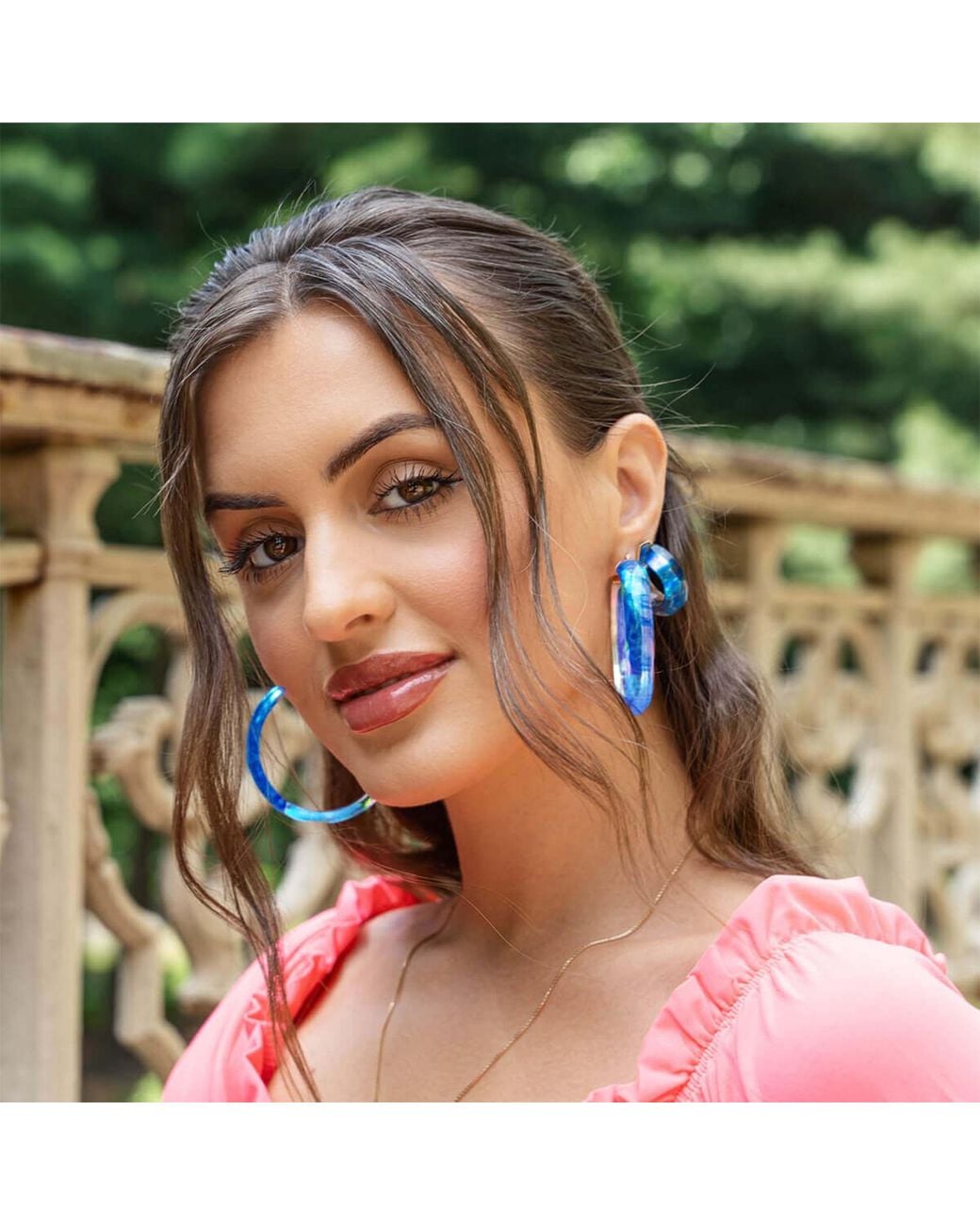 Gold & Honey Blue Tie Dye Lucite Hoops