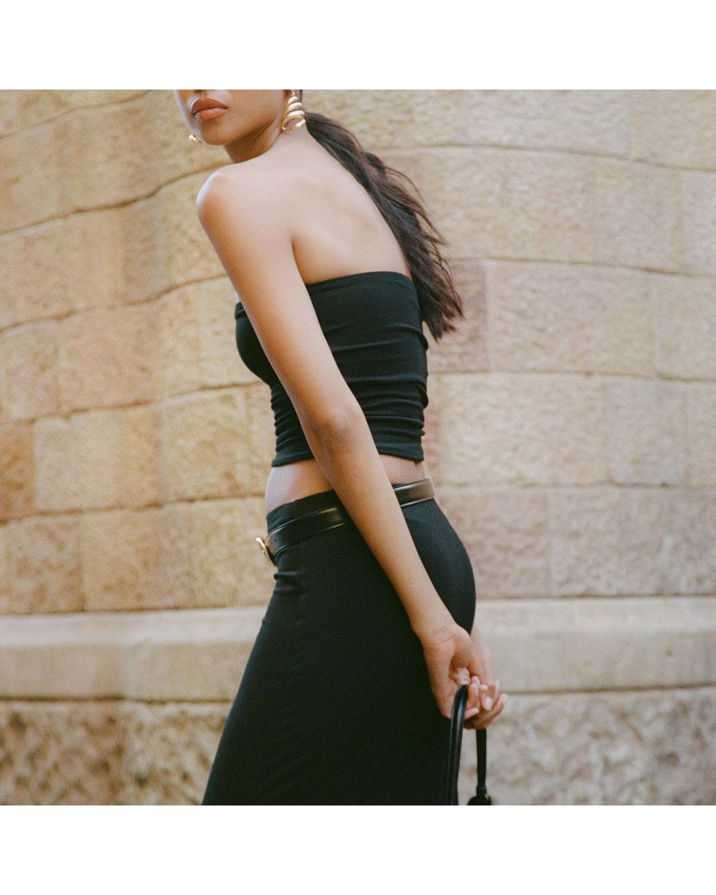 Audrey Vallens Black Bamboo Maxi Tube Skirt