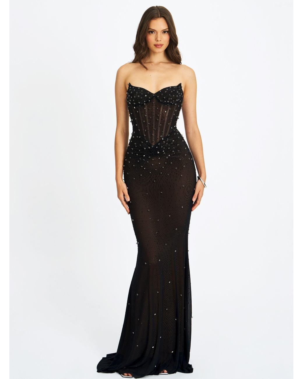 Miss Circle New York Fatima Crystal Sleeveless Corset Mermaid Maxi ...