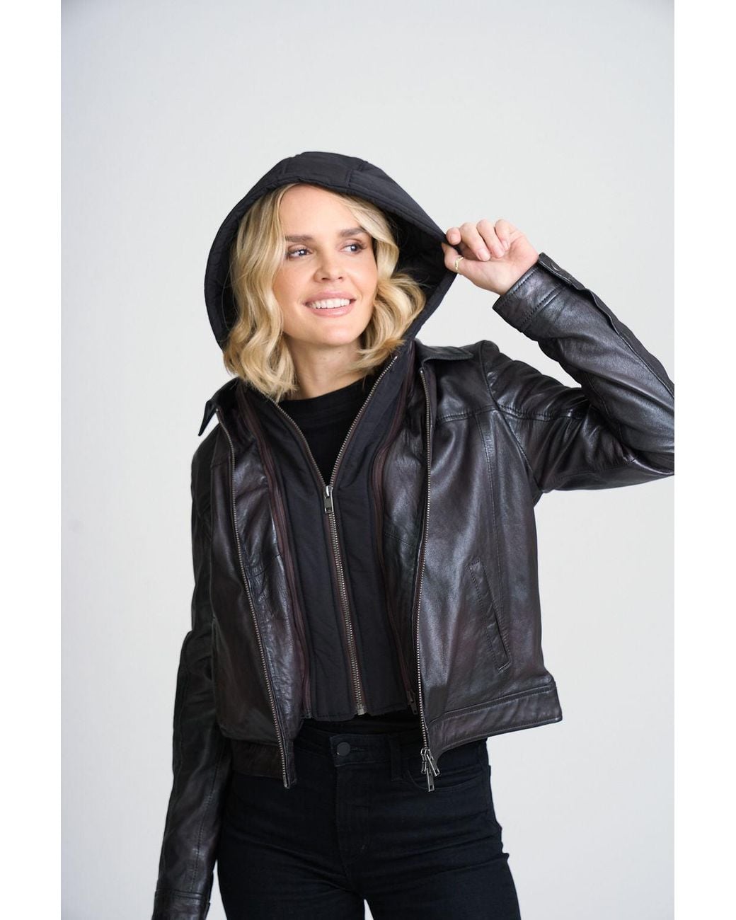 Mauritius Black Lambskin Leather Jacket – Double Zip Removable Hood Avih
