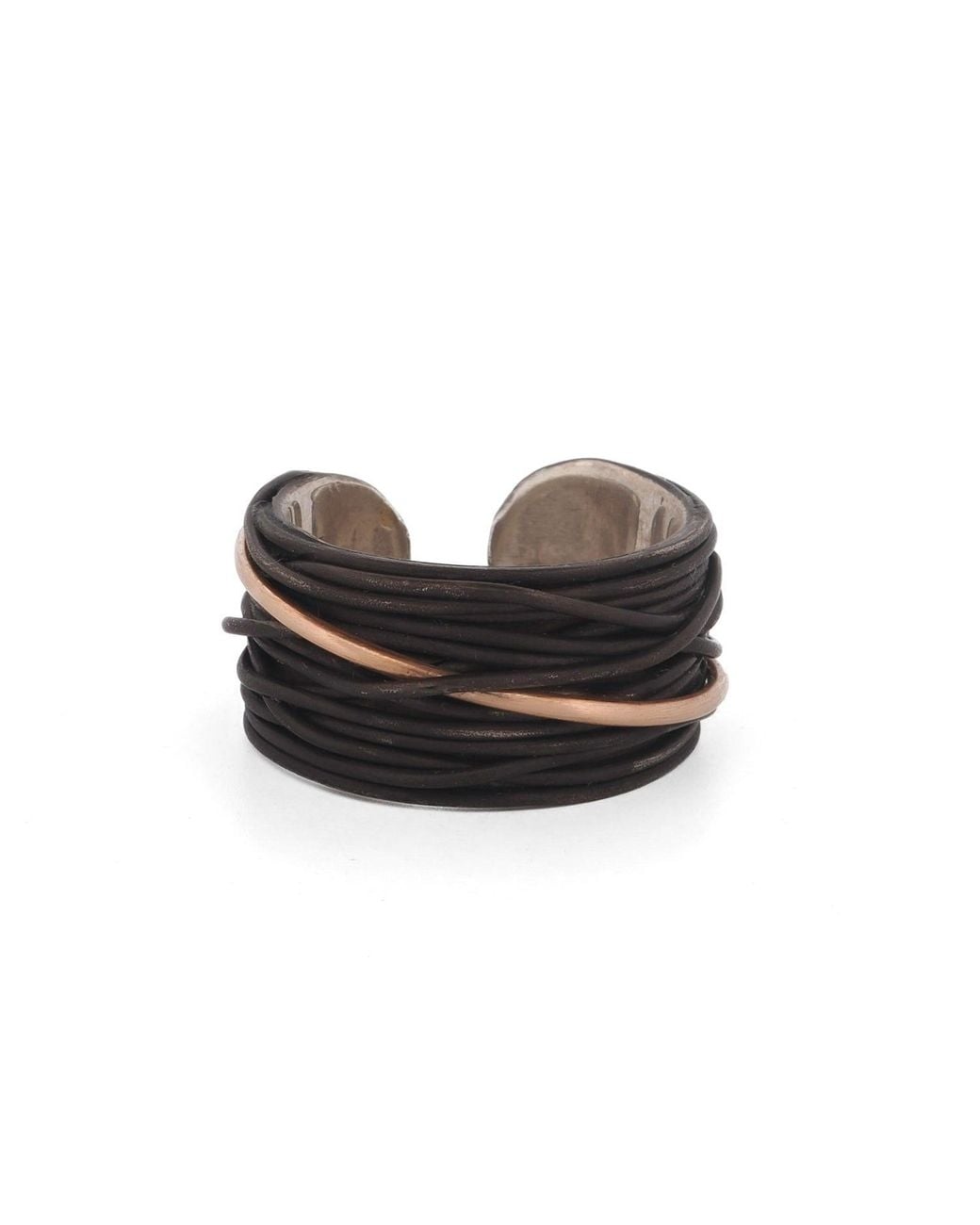 Ebru Jewelry Black Sterling & Leather Ring With Accent for men