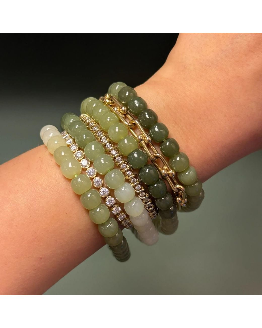 seree Green Ombre Beaded Jade Bracelet