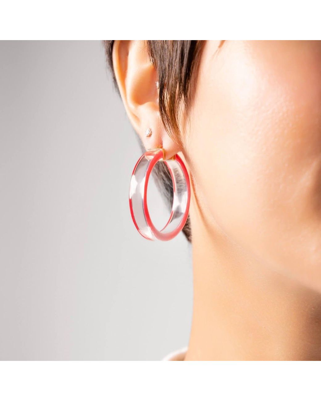 Gold & Honey Pink Flat Illusion Lucite Hoop Earrings