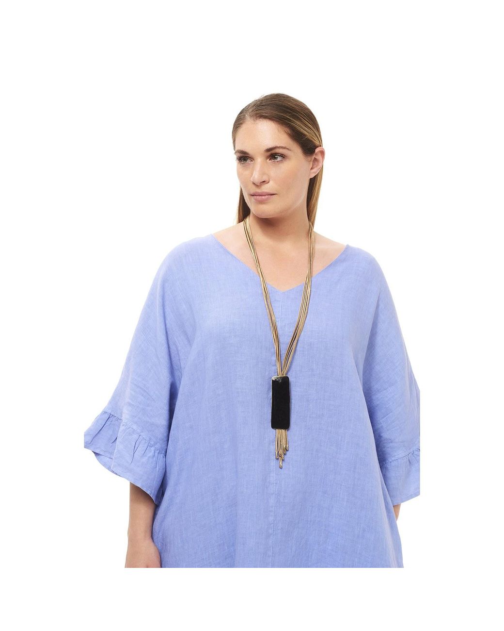Haris Cotton Gray Cami Ruffled Sleeves Curve Linen Dress