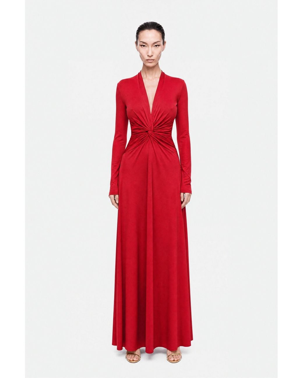 Nocturne Red Draped V-Neck Maxi Dress