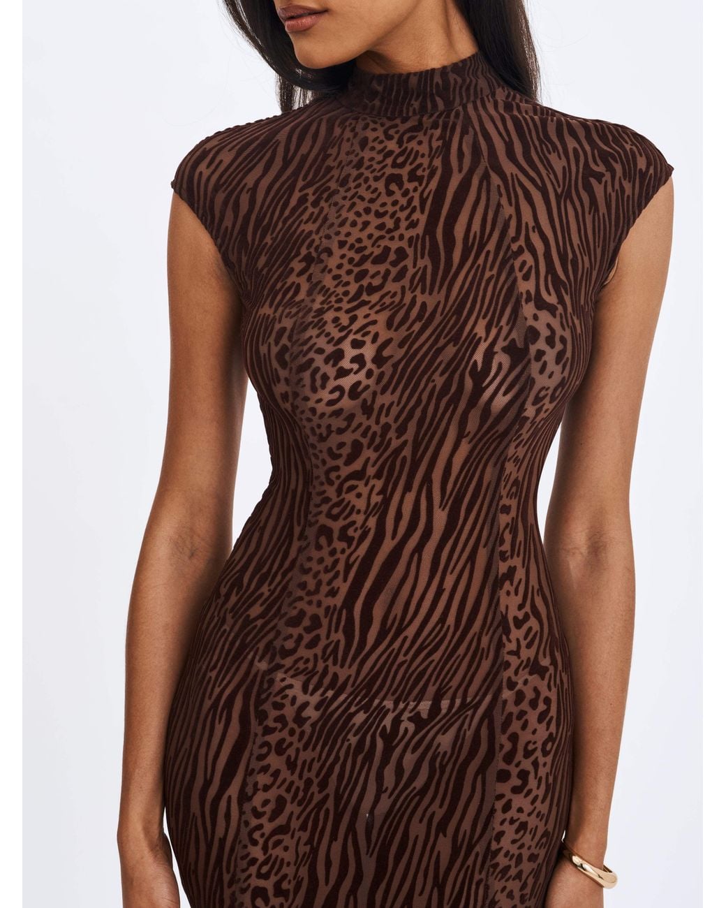 Miss Circle New York Gray Tyanna Mocha Burnout Velvet Mesh Backless Mermaid Maxi Dress