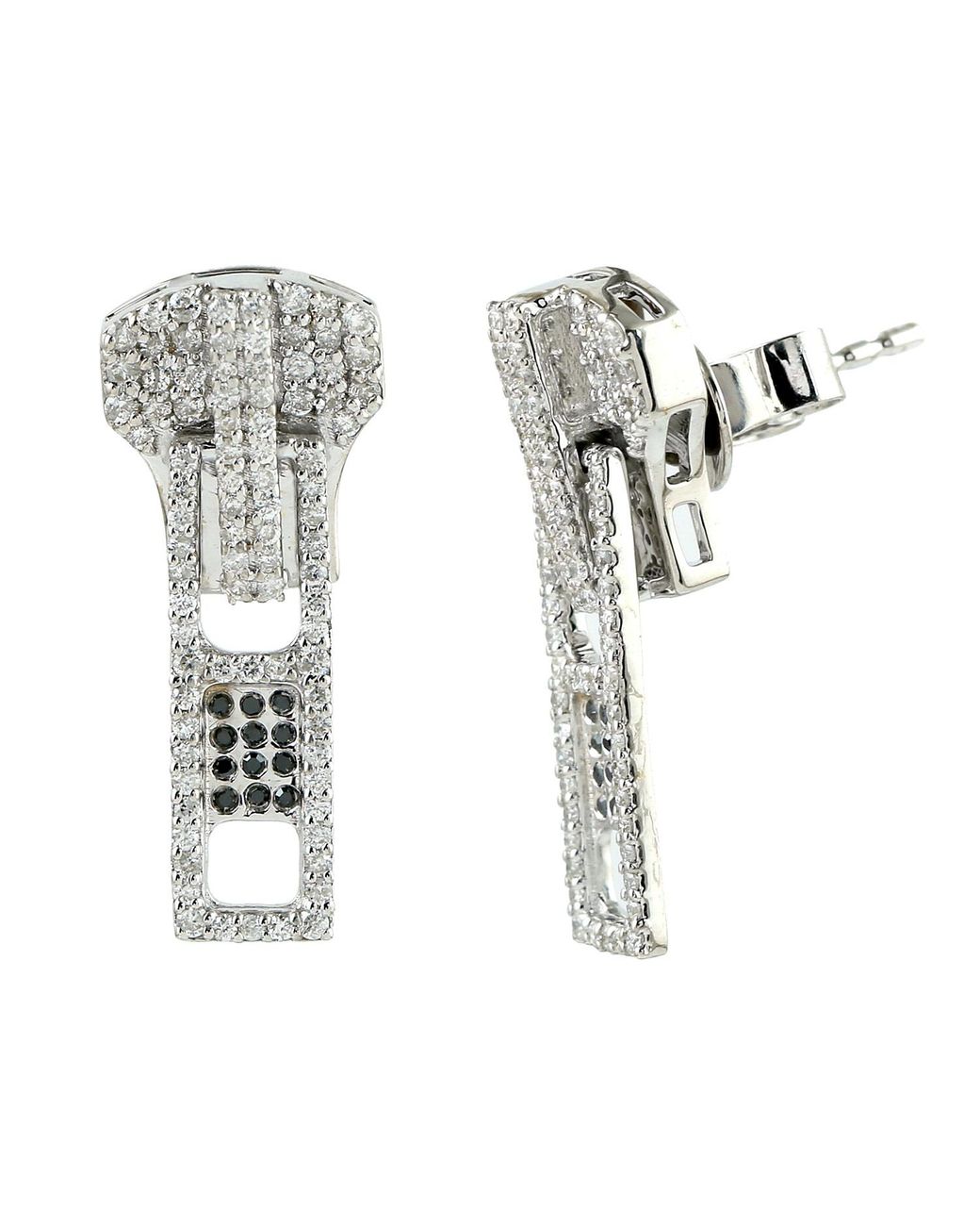 Artisan White 18k Gold In Pave Natural Diamond Zip Shape Designer Dangle Earrings