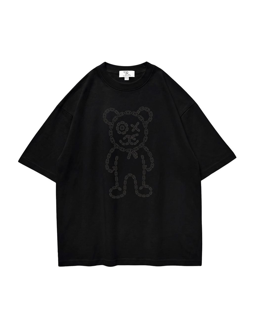 X Ilona Blue Black Universal Fit Graffiti Daddy Bear Organic Cotton Charcoal Chain Link Embroidery Tee for men