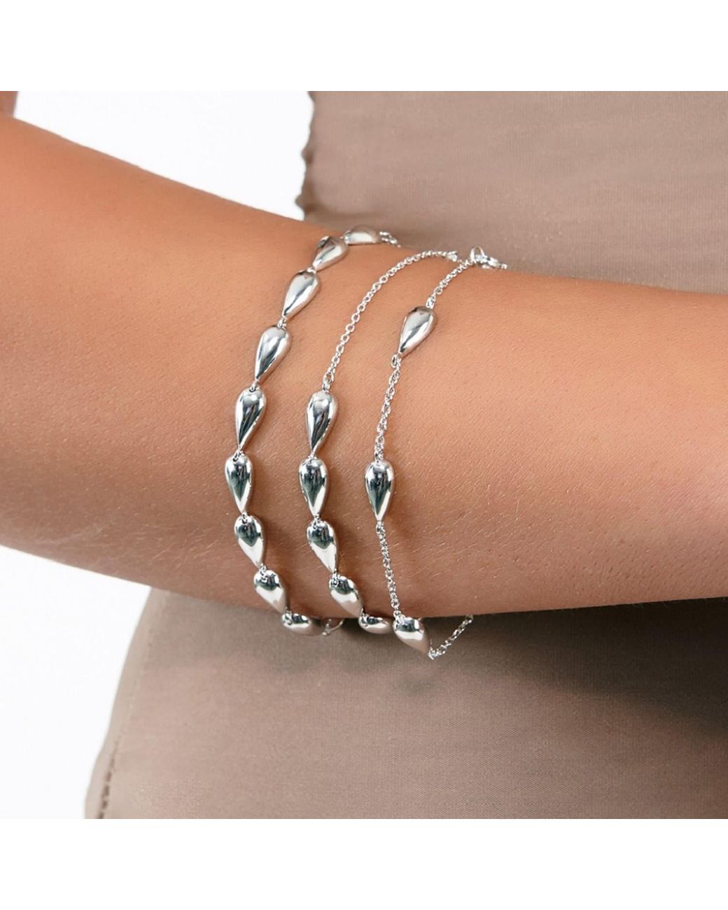Lucy Quartermaine Metallic Solid Sterling Station Tear Drop Bracelet