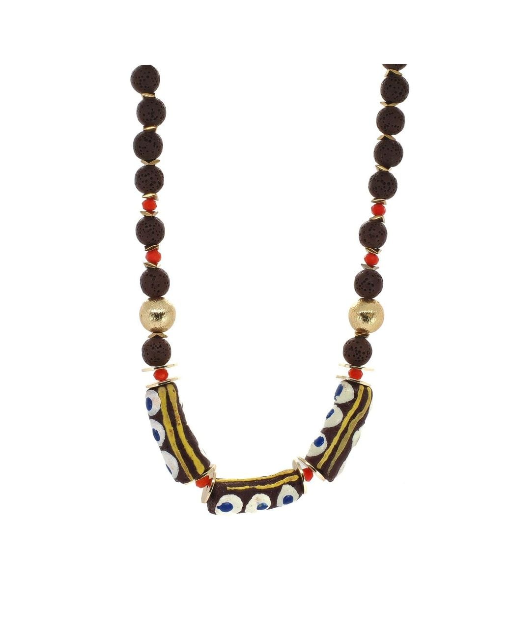 Ebru Jewelry Metallic African Bead & Evil Eye Lava Rock Statement Choker Necklace