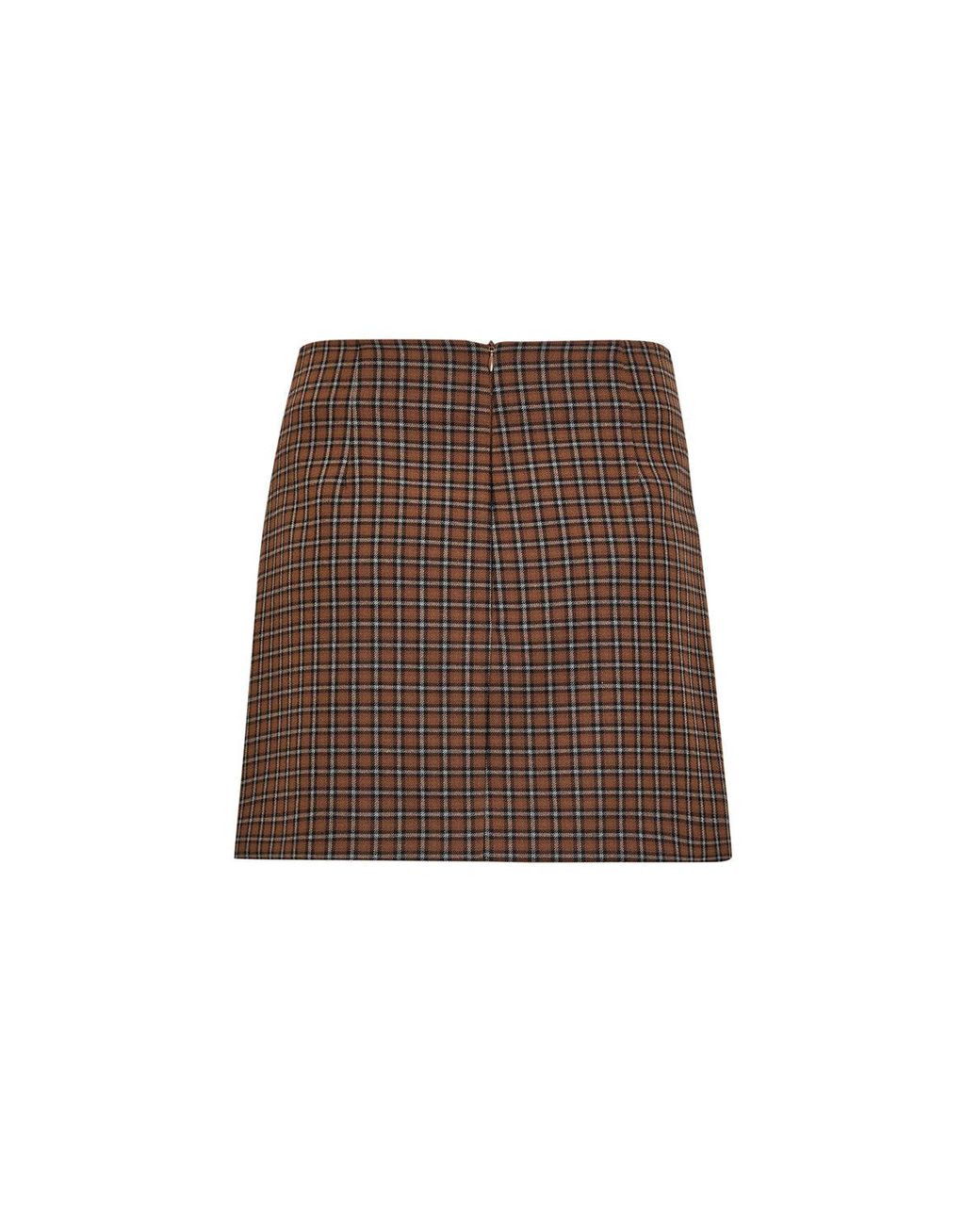 Exquise Brown Regular Check Print Mini Skirt