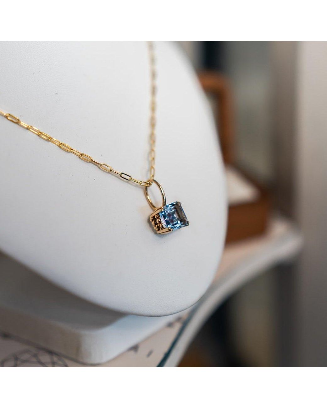 Dainty London Blue Solid Large Topaz Necklace