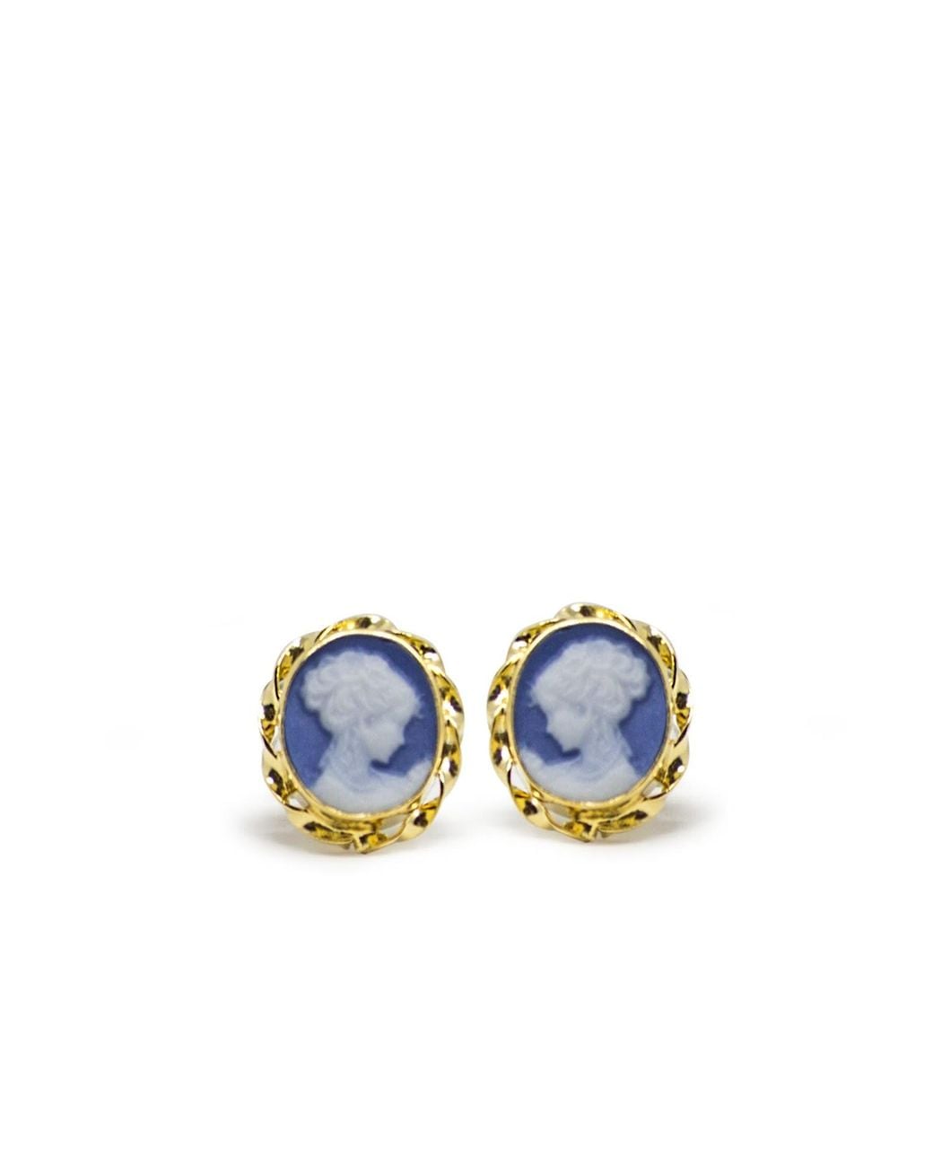 Vintouch Italy Blue Plated Mini Cameo Stud Earrings