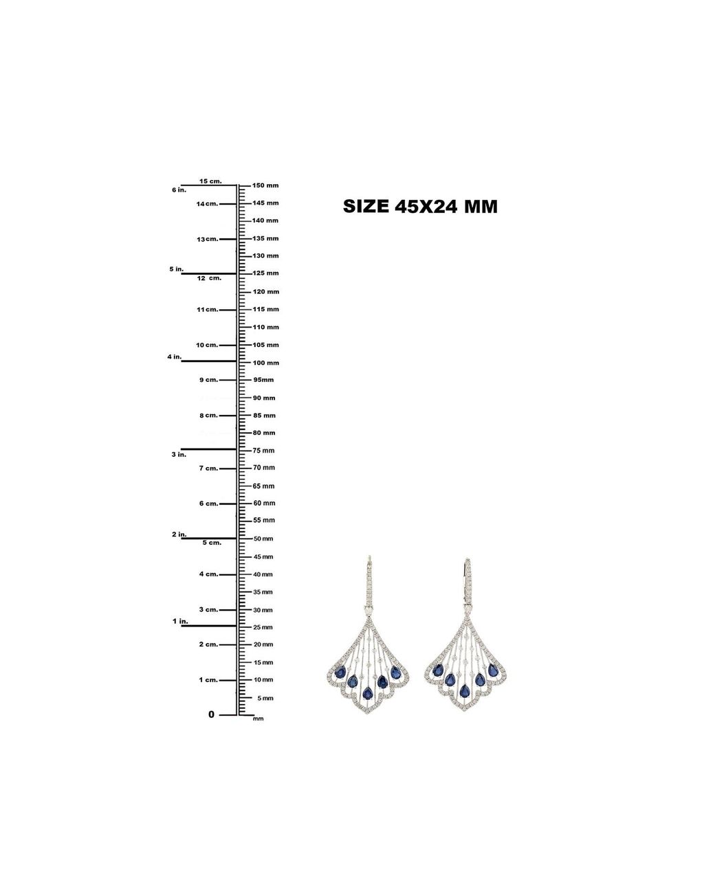 Artisan Handmade 18k White Gold Pave Diamond Blue Sapphire Dangle Earrings Jewelry