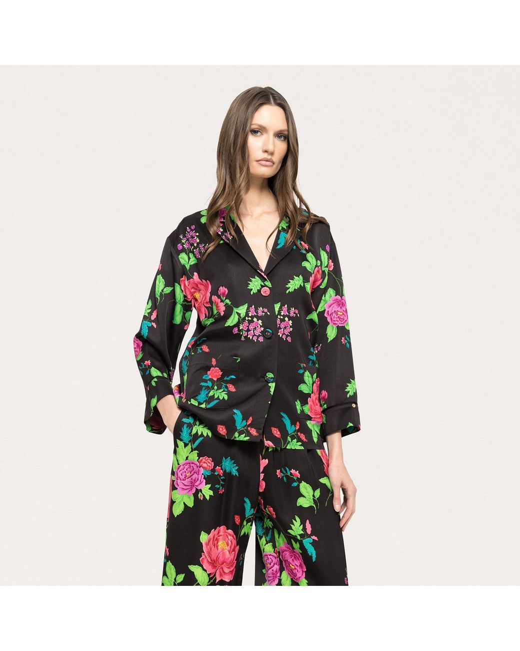 Nissa Green Printed Viscose Shirt