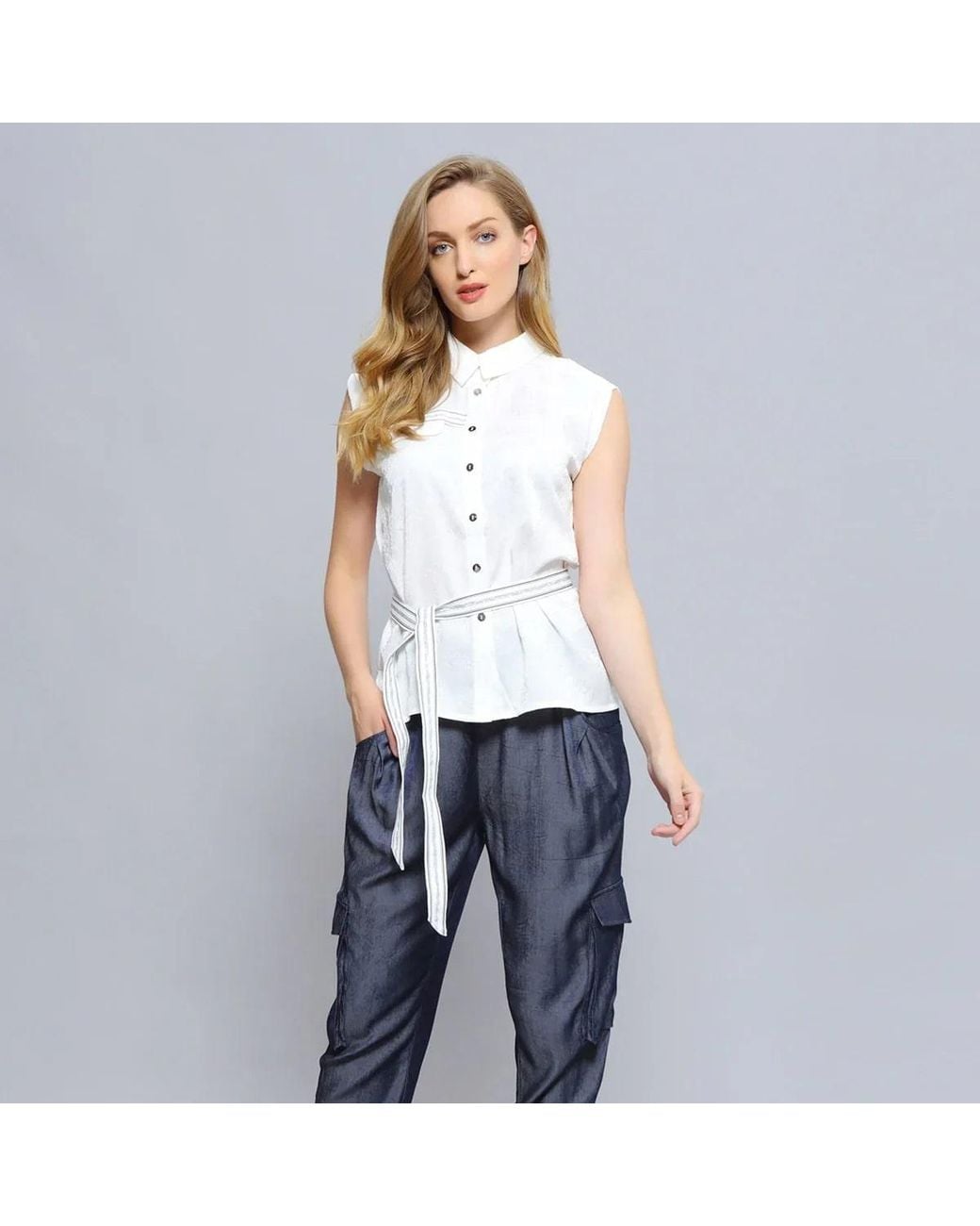 Smart and Joy White Sleeveless Shirt With Trimming for men