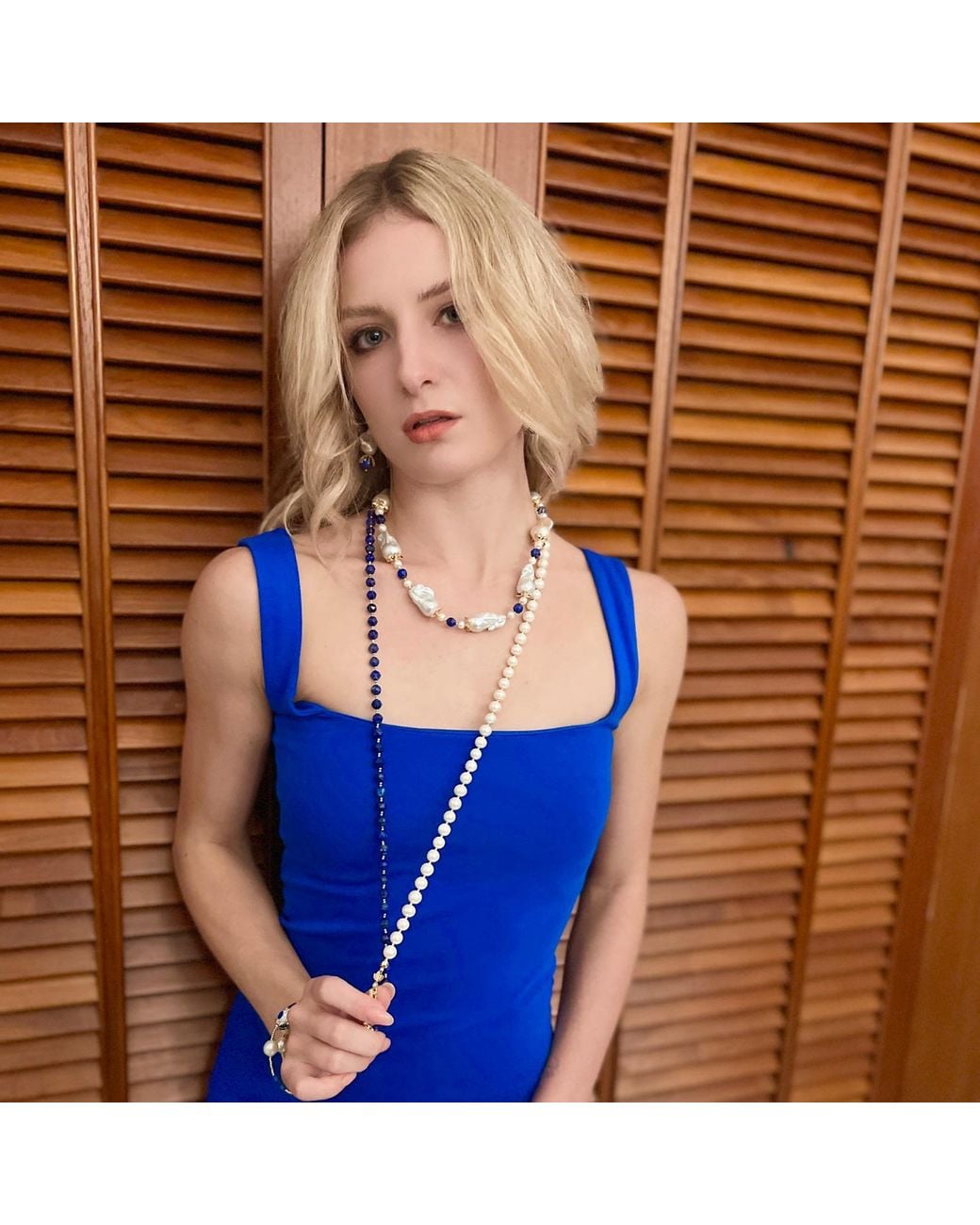 Farra White Lapis & Freshwater Pearls Multi-Way Necklace