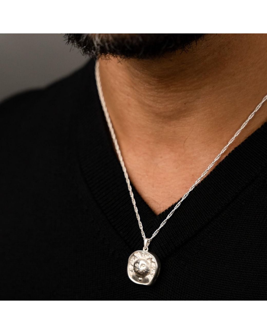 Frenvyrn Metallic Lars Reversible Cat Coin Necklace, Sterling for men