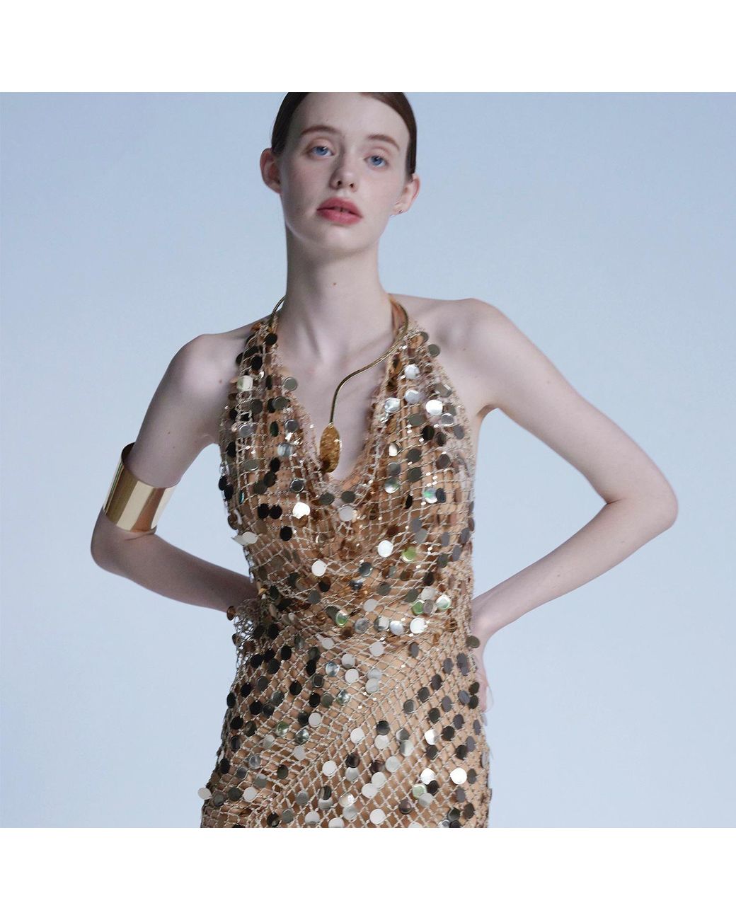 Belsize25 Metallic Mayfair Series – Mesh Sequinned Halterneck Evening Gown