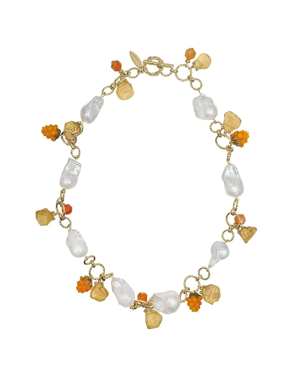 Farra Metallic Garden Floral Baroque Pearl Necklace With Raspberry & Citrine