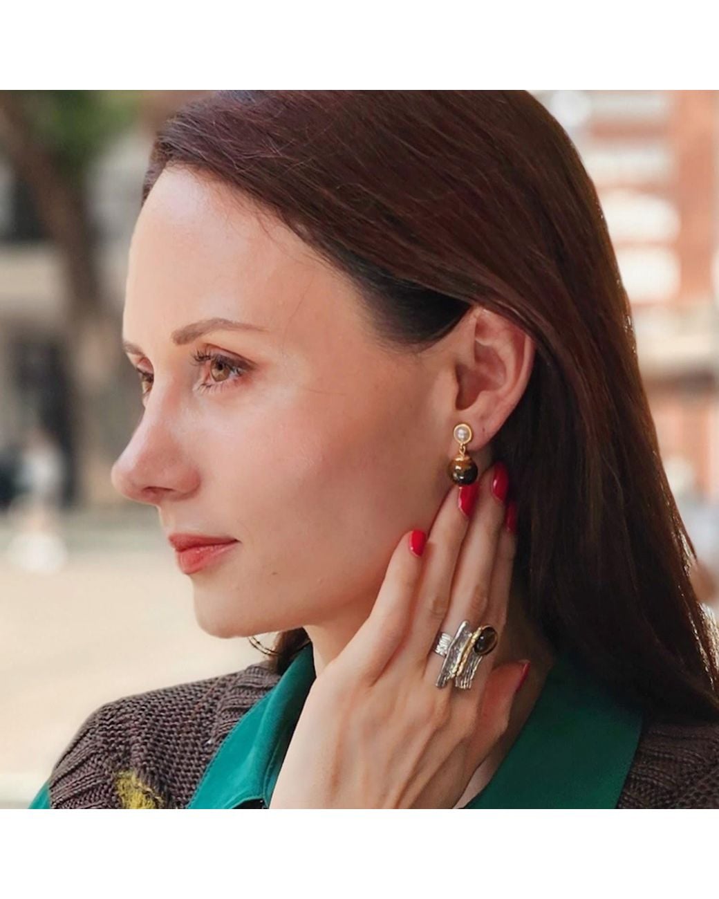 Farra Metallic Tiger Eye With Pearl Clip-On Earrings
