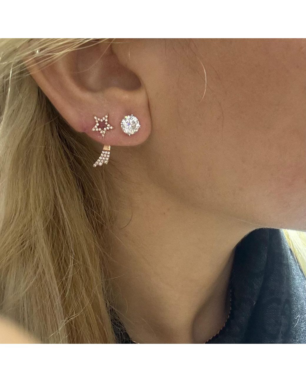Ecce | Artisan Diamonds Metallic Single 14K Diamond Hollow Star Earring