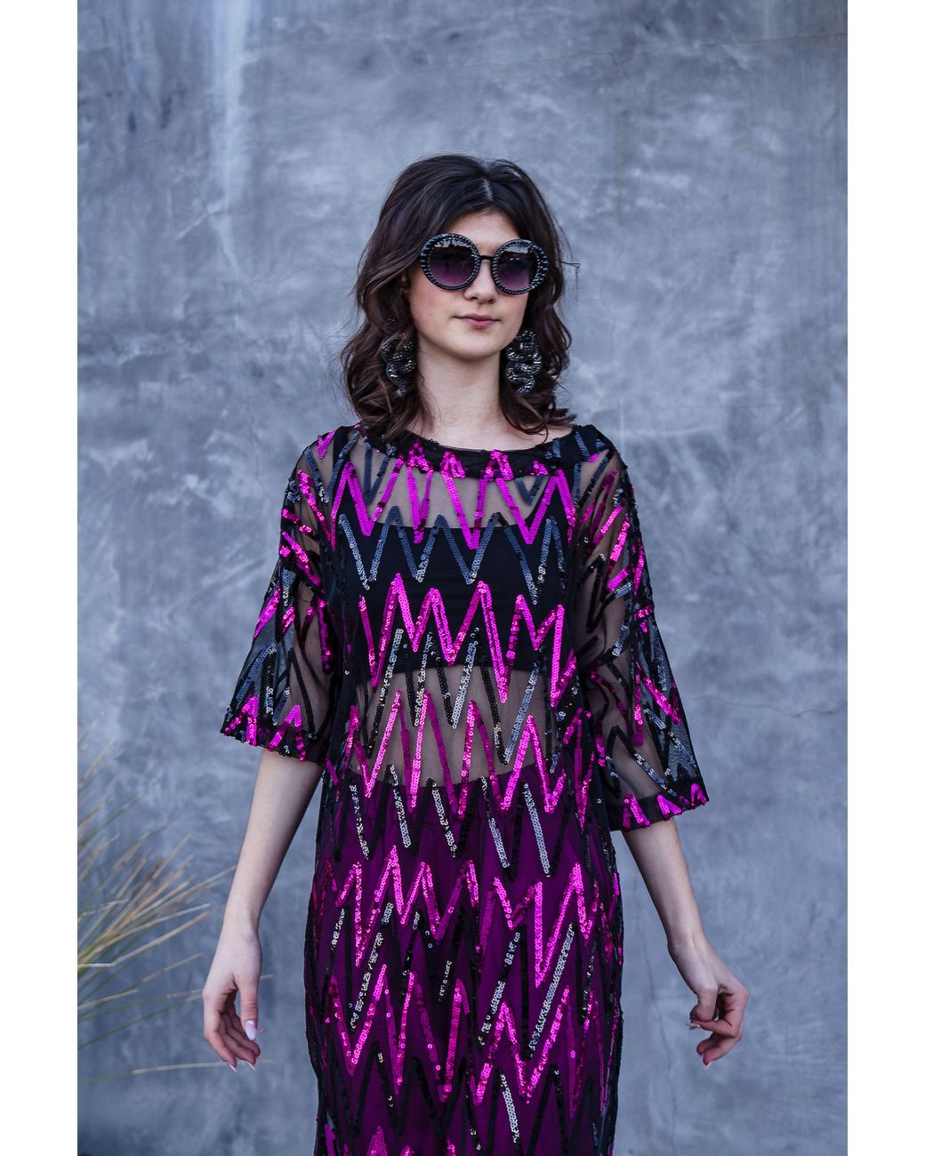 Jennafer Grace Black Studio Shimmer Side Split Tunic