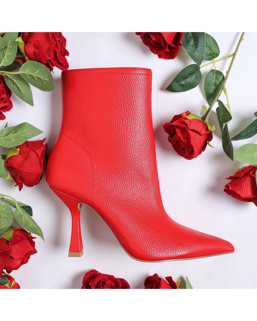 Rag & Co Red Farnak Pleather Spool Heel Boots