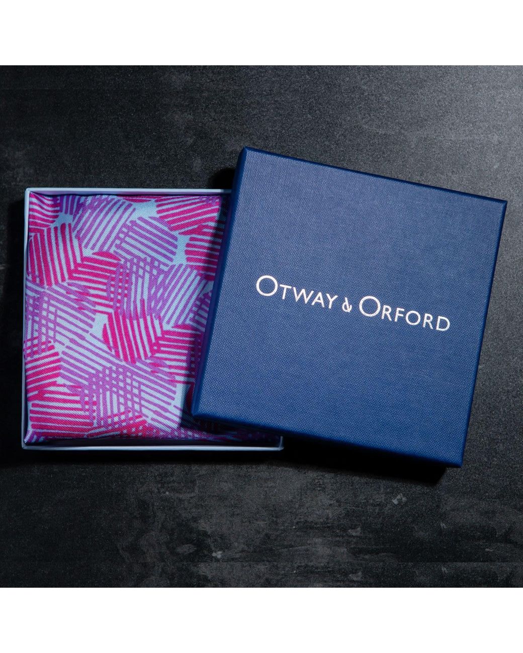 Otway & Orford Purple 'Dot Dash' Silk Pocket Square for men