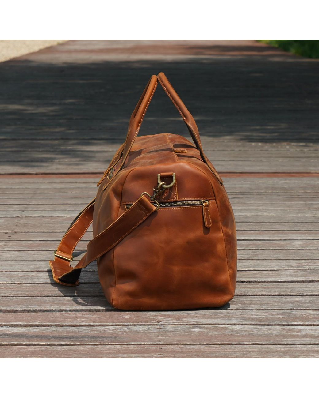 Touri Brown Genuine Leather Weekend Bag for men