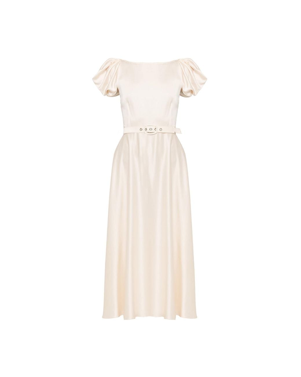 Nissa Natural Neutrals Belted Viscose Midi Dress Cream