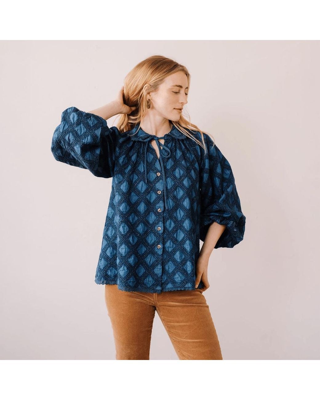 SUNSHINE TIENDA Blue Denim Eyelet Willa Top