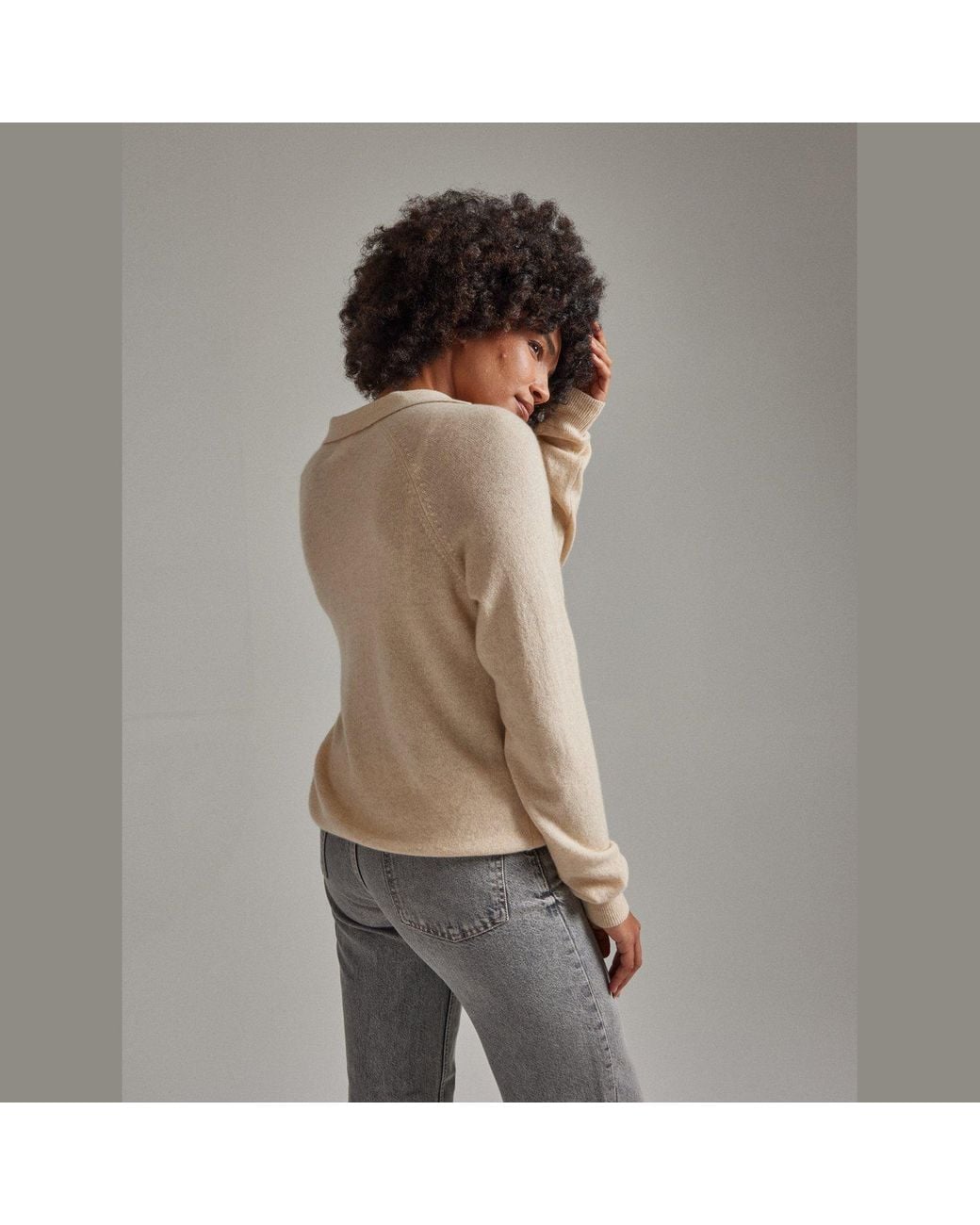 Salts Cashmere Natural Neutrals Split Neck Polo Sweater
