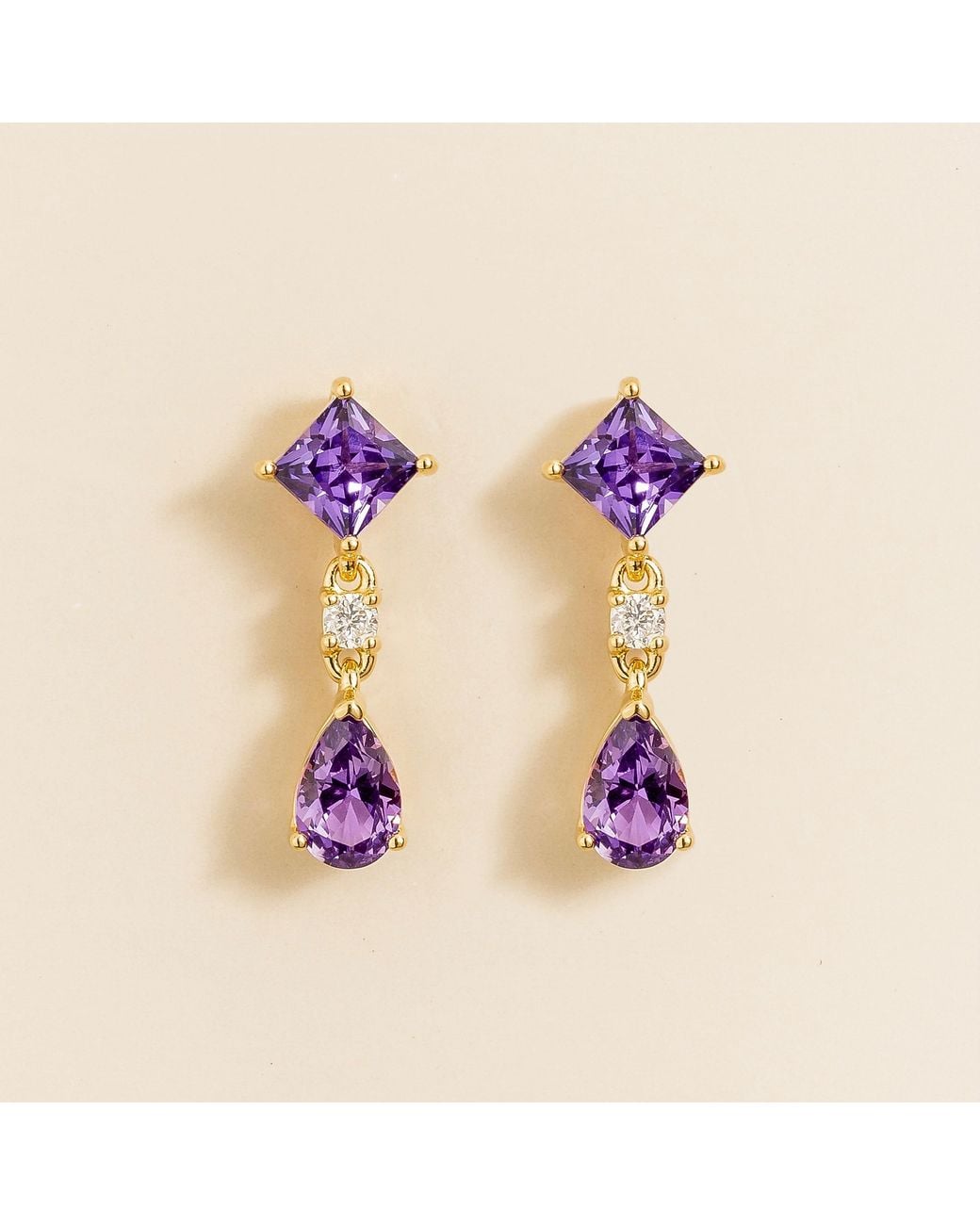 Juvetti Purple Flamingo Earrings Set With Sapphire & Diamond