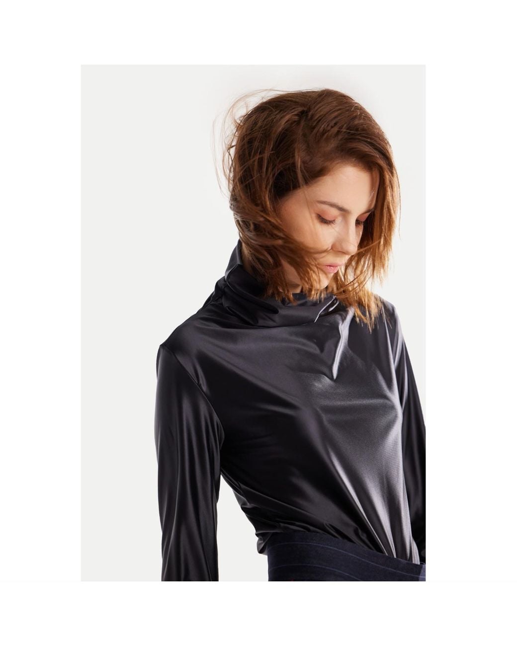 Julia Allert Blue Leather-Look Long Sleeve Top