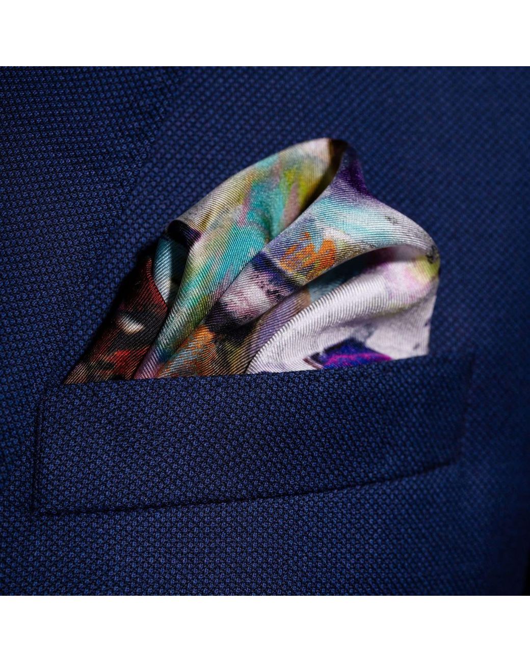 Otway & Orford Blue 'Closing In' American Football Silk Pocket Square for men