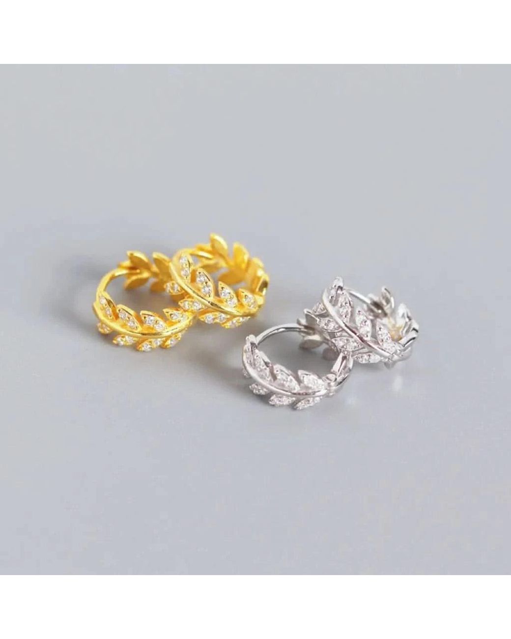 Angel Barocco Metallic Leaf Diamond Hoop Earrings