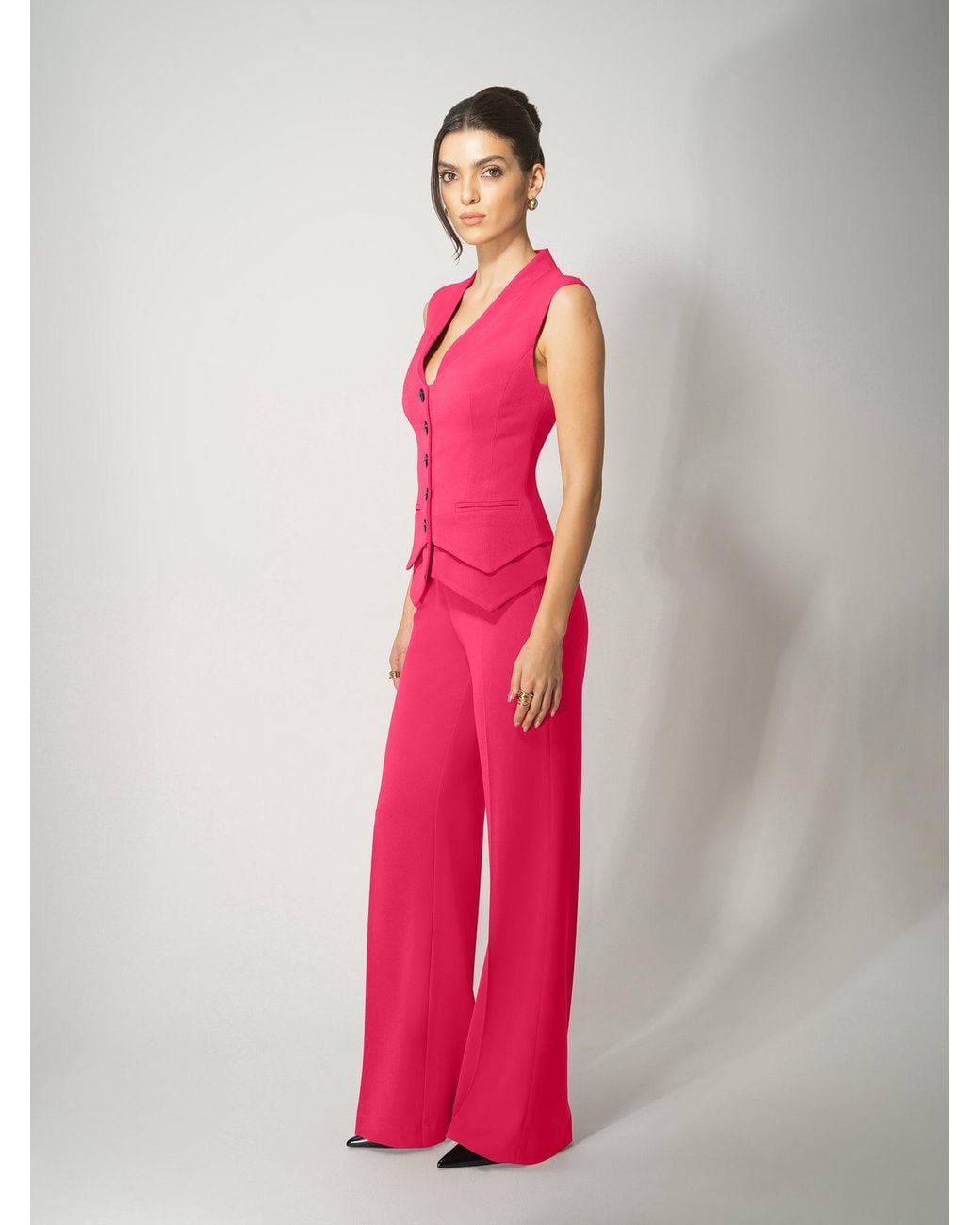 Tia Dorraine Pink High-Waist Flared Trousers Hot