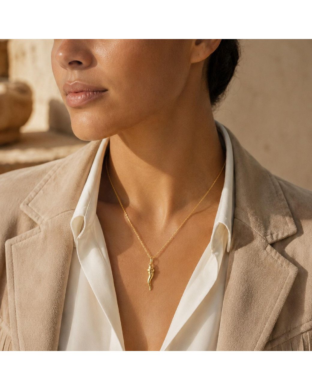 Unaloe Metallic Plated Italian Horn With Bowler Hat Pendant Necklace
