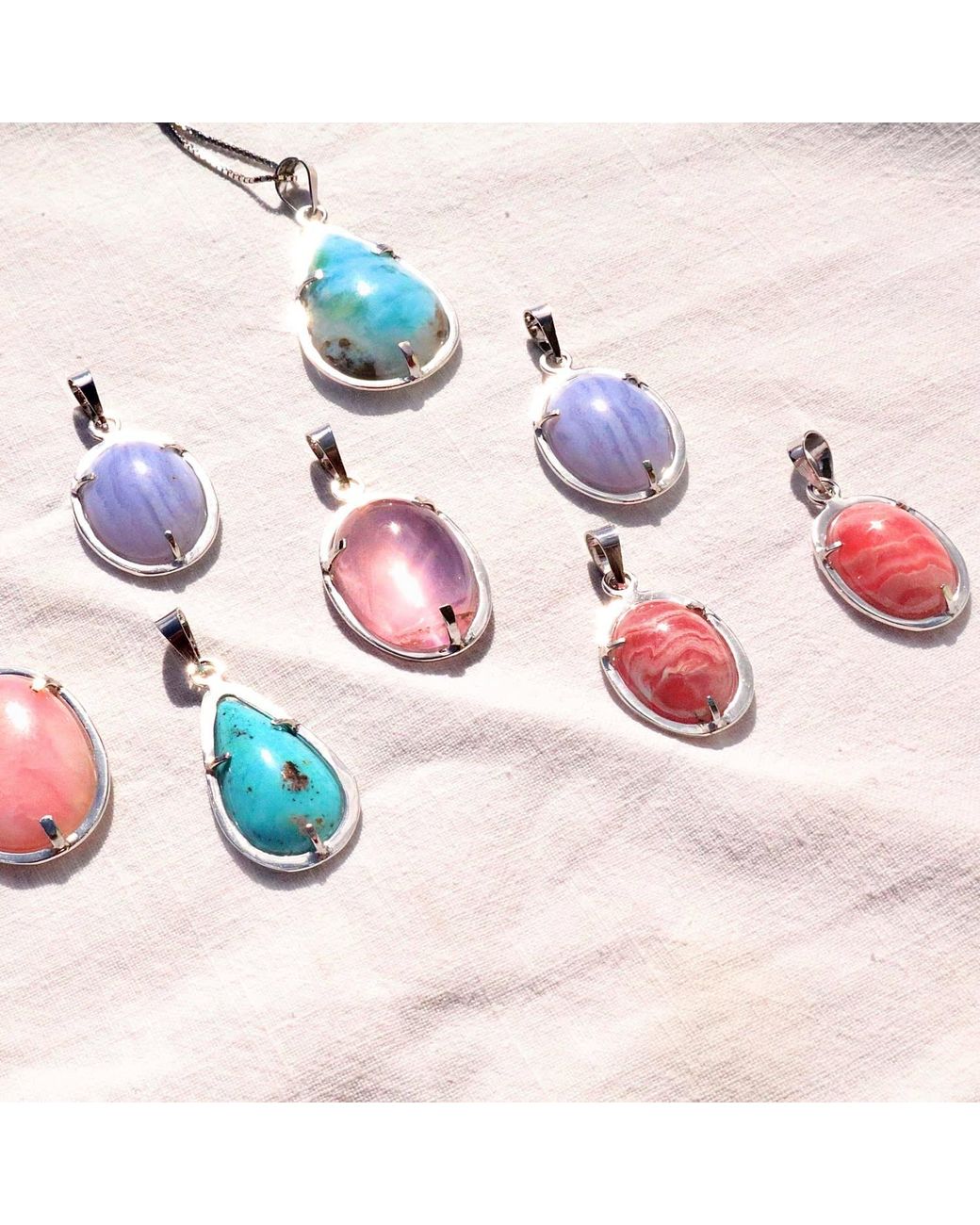Mineralgems•Studio Pink Rhodochrosite Pendant With Sterling Chain