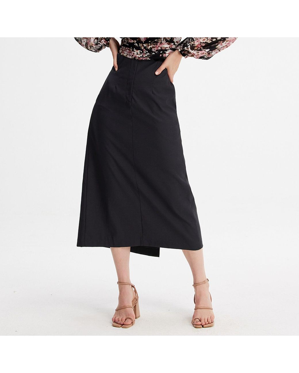 Smart and Joy Black Trapeze Skirt With Open Back Panel